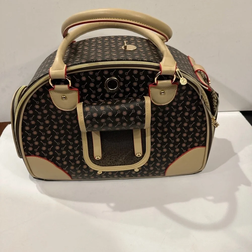 Beige & Brown Stylish Pet Carrier Tote